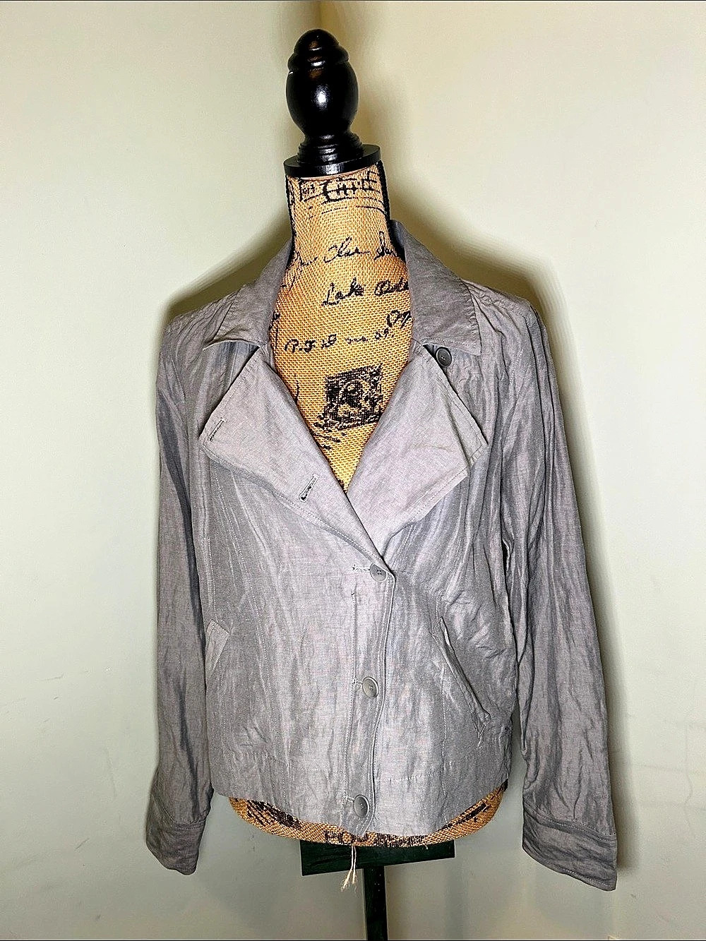 Eileen Fisher Rumpled Pewter GrayLight Jacket Organic Casual Blazer Minimalist M